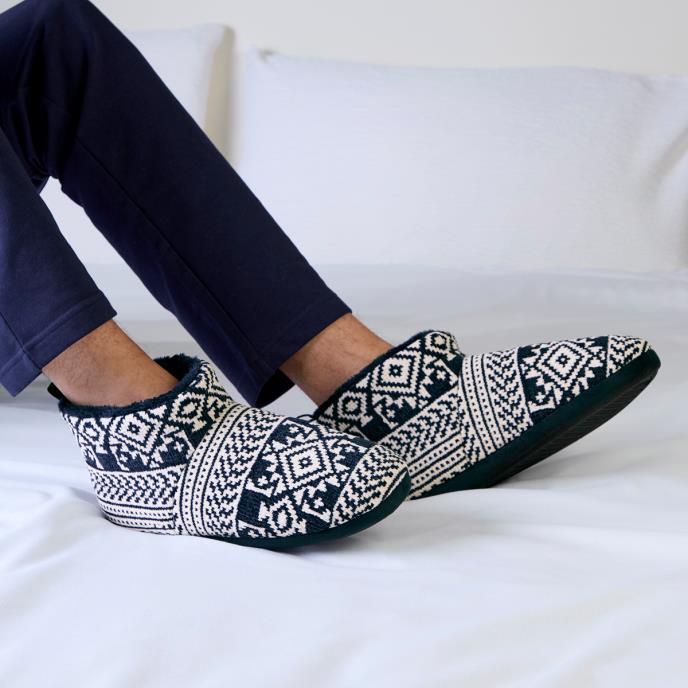 totes toasties® Mens Fairisle Boot Slipper Navy Fairisle